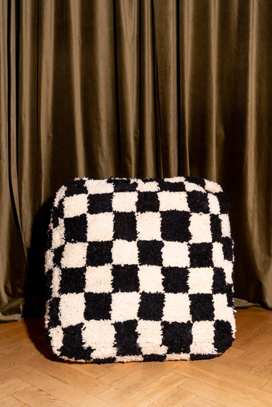 Checkered Pouf in Black