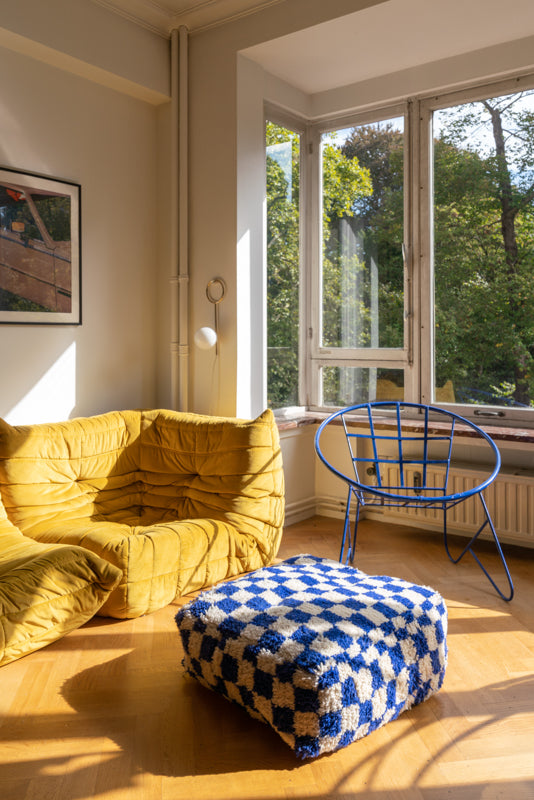 Checkered Pouf in Blue
